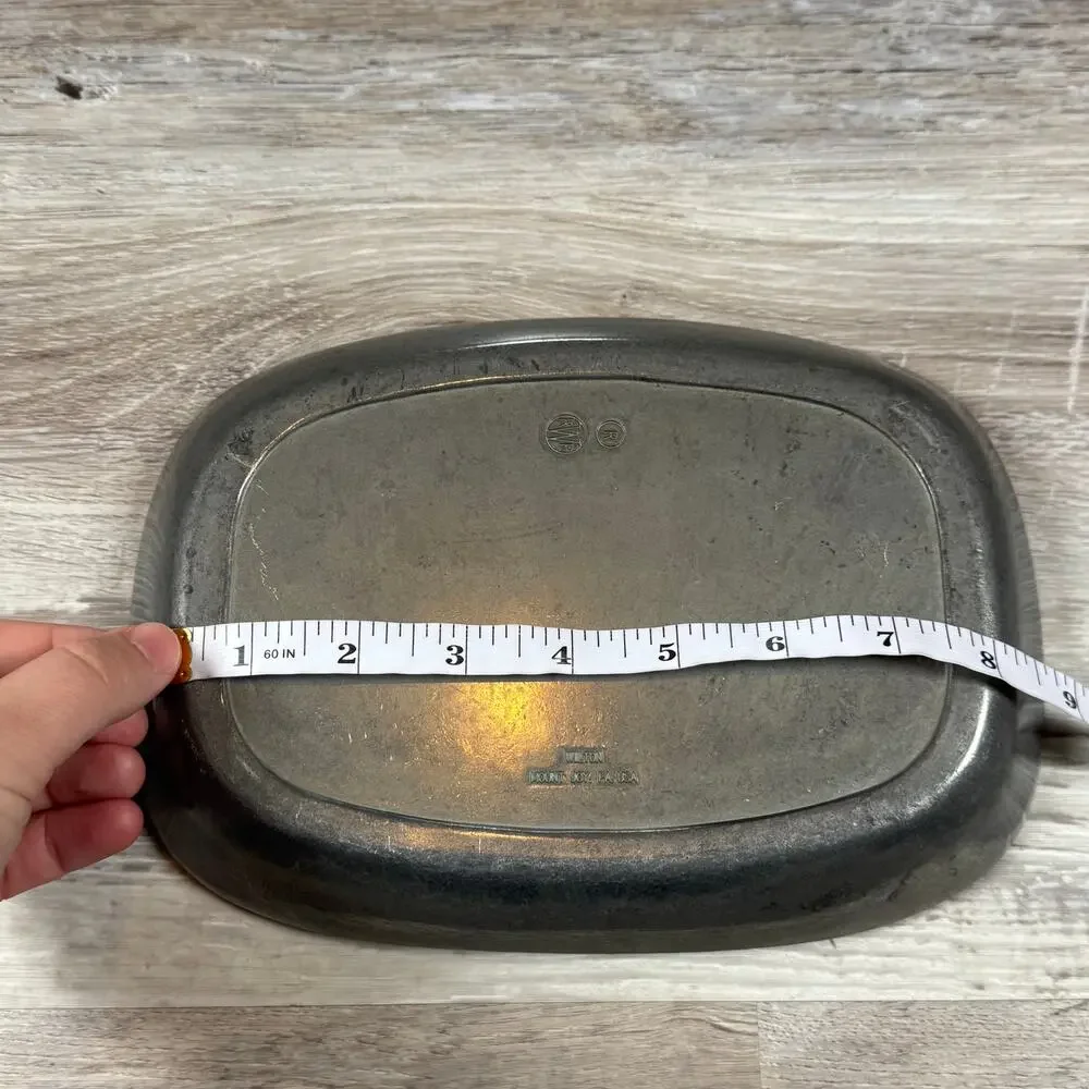 Vintage 70s Wilton Pewter Tray Oval Etched Birds Witchy Cottagecore Decor